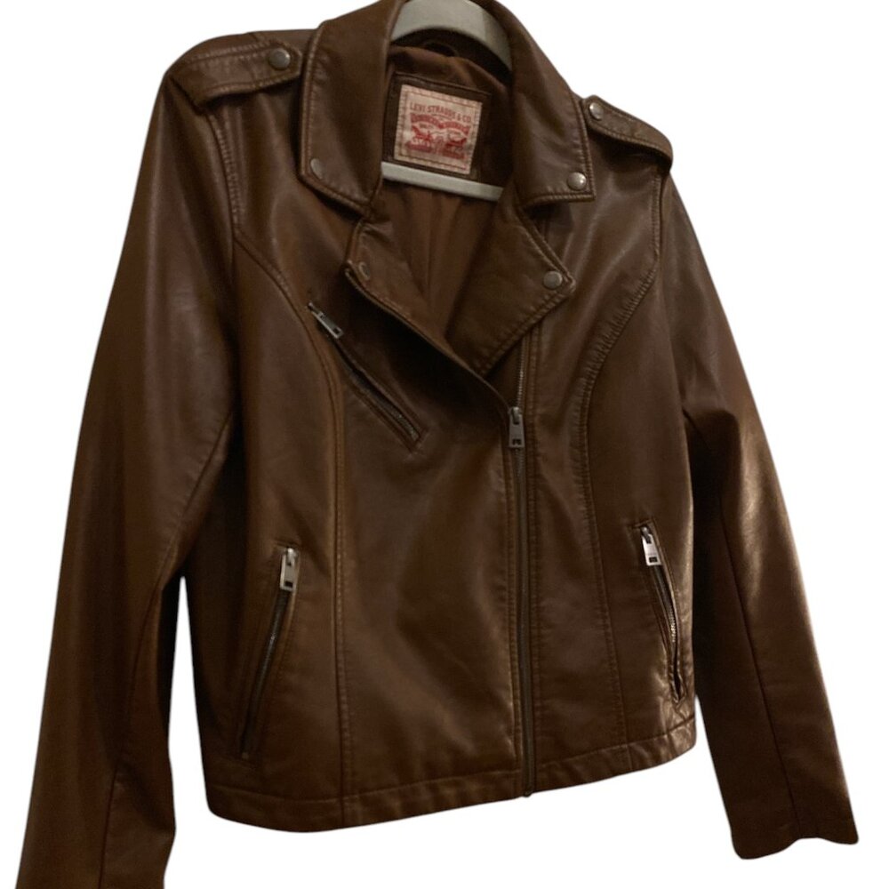 Levi’s Brown Faux Leather Moto Jacket – Size M